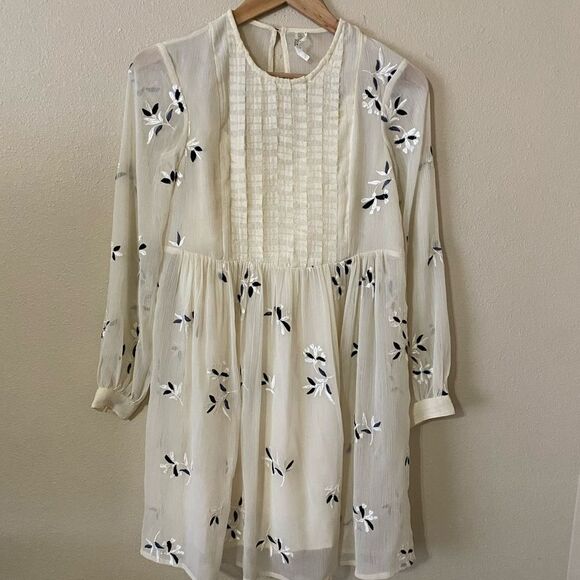 Anthropologie Feather Bone Ivory Sheer Mini Dress with Embroidered Details - Picture 3 of 6
